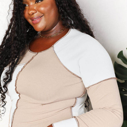 Double Take Color Block Exposed Seam Top - MimiStylez