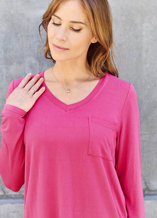 Basic Bae Full Size V-Neck Long Sleeve Top - MimiStylez