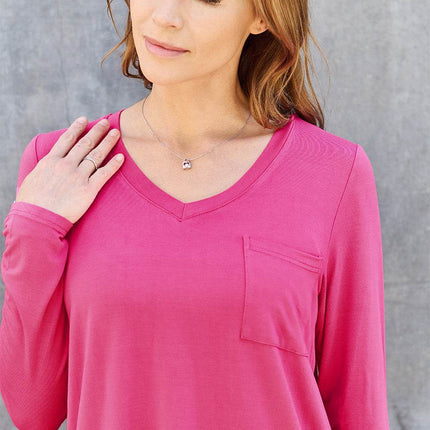 Basic Bae Full Size V-Neck Long Sleeve Top - MimiStylez