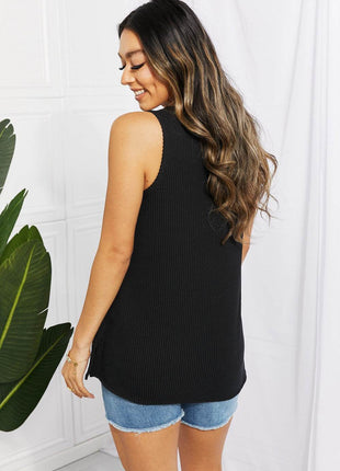 Blumin Apparel Chance of Sun Full Size Ribbed V-Neck Tank in Black - MimiStylez