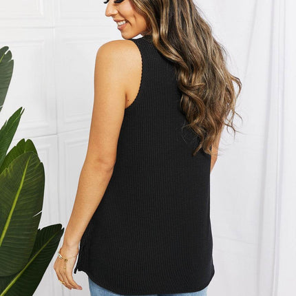 Blumin Apparel Chance of Sun Full Size Ribbed V-Neck Tank in Black - MimiStylez