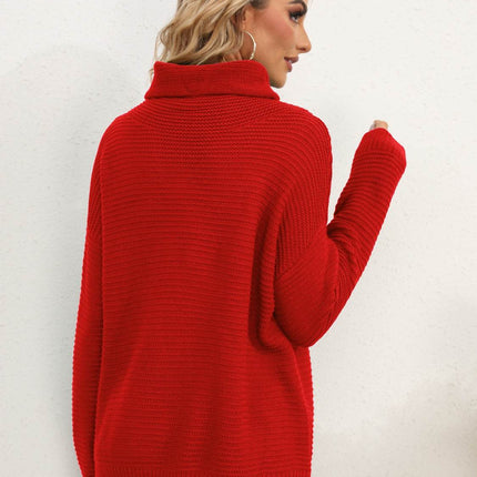 Slit Turtleneck Dropped Shoulder Sweater - MimiStylez