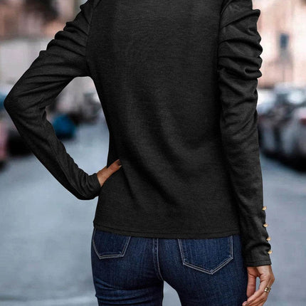 Decorative Button Puff Sleeve T-Shirt - MimiStylez