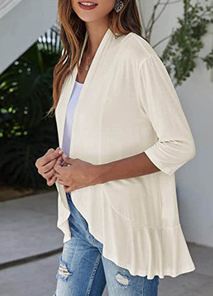 Open Front Three-Quarter Sleeve Cardigan - MimiStylez