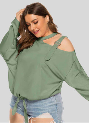 Plus Size Cold-Shoulder Tied Top - MimiStylez
