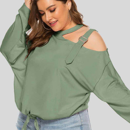 Plus Size Cold-Shoulder Tied Top - MimiStylez