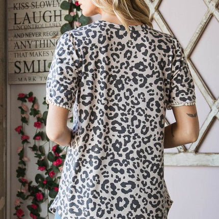 Heimish Leopard Round Neck Petal Sleeve T-Shirt - MimiStylez
