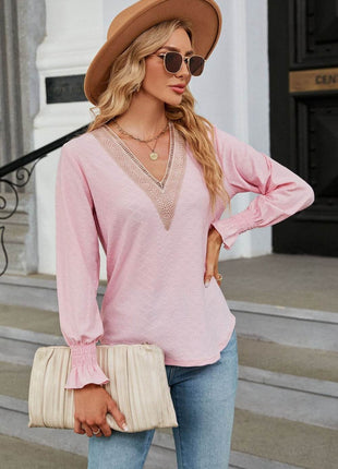 V-Neck Flounce Sleeve Blouse - MimiStylez