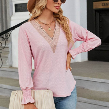 V-Neck Flounce Sleeve Blouse - MimiStylez