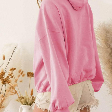 Zip-Up Dropped Shoulder Hoodie - MimiStylez