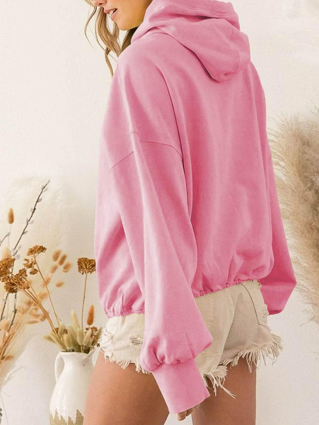 Zip-Up Dropped Shoulder Hoodie - MimiStylez
