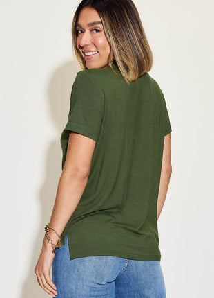 Basic Bae Full Size V-Neck High-Low T-Shirt - MimiStylez