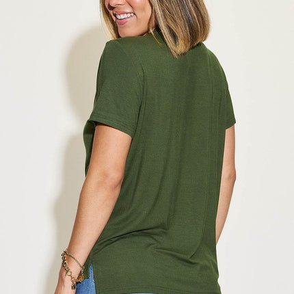 Basic Bae Full Size V-Neck High-Low T-Shirt - MimiStylez