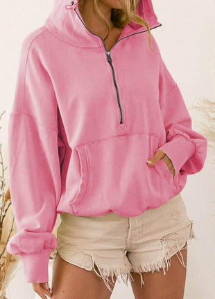 Zip-Up Dropped Shoulder Hoodie - MimiStylez