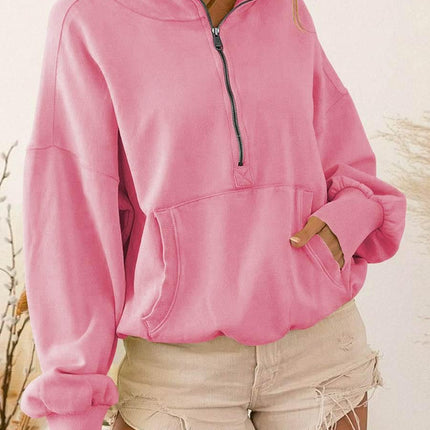 Zip-Up Dropped Shoulder Hoodie - MimiStylez