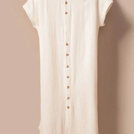 Button Down Short Sleeve Midi Shirt Dress - MimiStylez