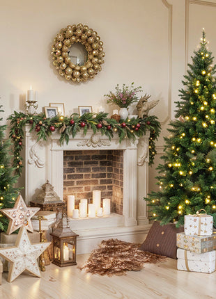 8ft, 6ft, 4ft Pre-Lit Green Pine Christmas Tree, 3 Articulated Christmas Trees With 820 Warm Yellow LED Lights & 2539 Branch Tips