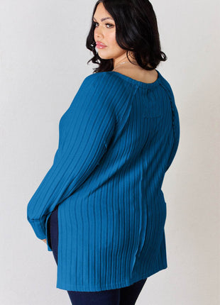 Basic Bae Full Size Ribbed Round Neck Slit T-Shirt - MimiStylez