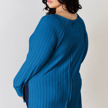 Basic Bae Full Size Ribbed Round Neck Slit T-Shirt - MimiStylez
