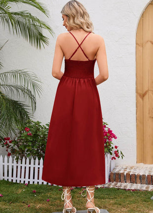 Crisscross Smocked Spaghetti Strap Dress - MimiStylez