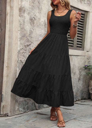 Smocked Scoop Neck Sleeveless Tank Dress - MimiStylez