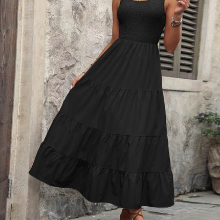Smocked Scoop Neck Sleeveless Tank Dress - MimiStylez