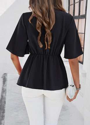 Surplice Tie Waist Half Sleeve Blouse - MimiStylez