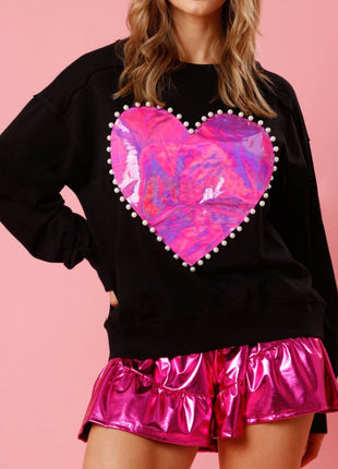 Pearl Trim Round Neck Sweatshirt - MimiStylez