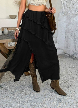 Devine Slit Drawstring Ruffled Skirt - MimiStylez