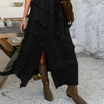 Devine Slit Drawstring Ruffled Skirt - MimiStylez