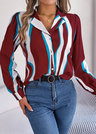 Printed Button Up Long Sleeve Shirt - MimiStylez