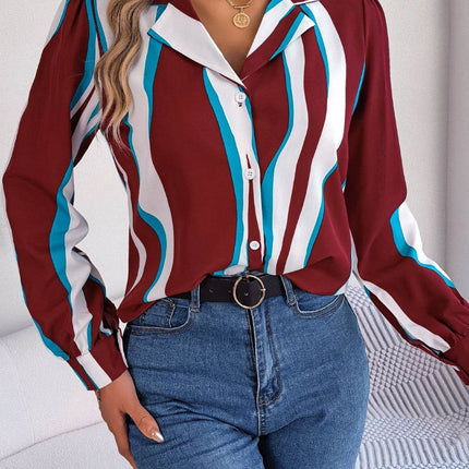 Printed Button Up Long Sleeve Shirt - MimiStylez
