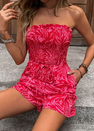 Smocked Printed Tube Romper with Pockets - MimiStylez