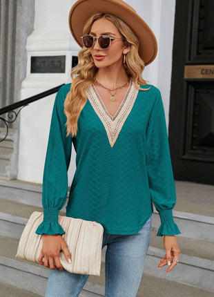 V-Neck Flounce Sleeve Blouse - MimiStylez