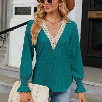 V-Neck Flounce Sleeve Blouse - MimiStylez