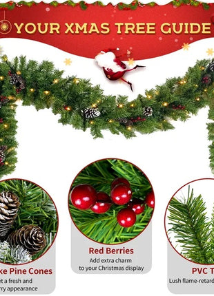 4PC Pre-lit Xmas Tree Artificial Christmas Set - Includes Garland, Wreath And Set Of 2 Entrance Trees