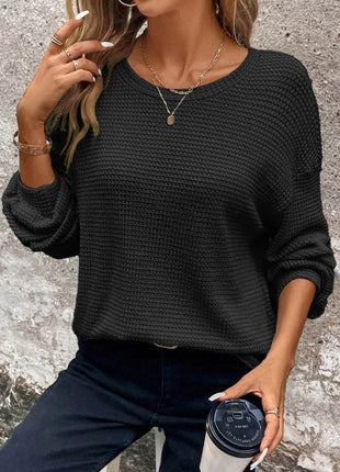 Plus Size Relaxed Fit Waffle Knit Round Neck T-Shirt - MimiStylez
