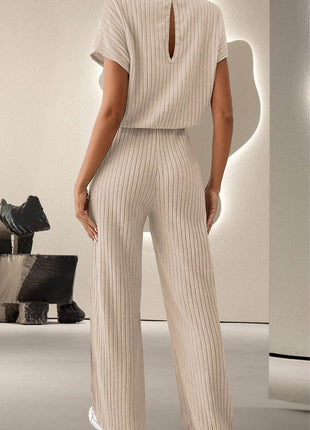 Round Neck Short Sleeve Jumpsuit - MimiStylez