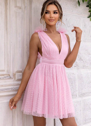 Open Back Sleeveless Mesh Dress - MimiStylez