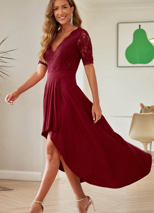 Lace Cutout V-Neck Short Sleeve Dress - MimiStylez