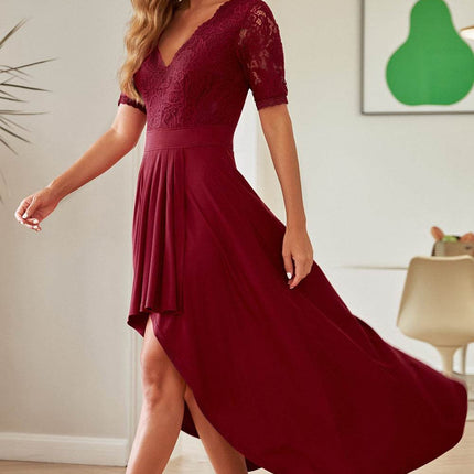 Lace Cutout V-Neck Short Sleeve Dress - MimiStylez