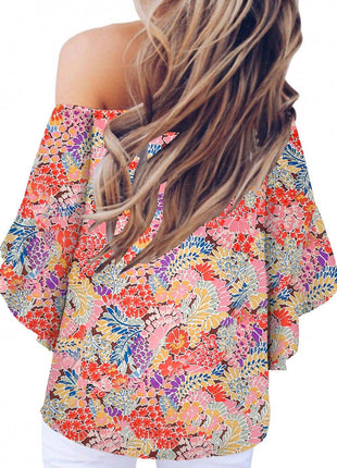 Tied Printed Off-Shoulder Half Sleeve Blouse - MimiStylez