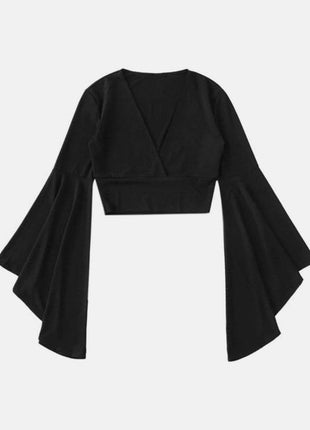 Plunge Flare Sleeve Cropped Top - MimiStylez
