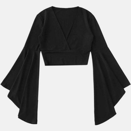 Plunge Flare Sleeve Cropped Top - MimiStylez