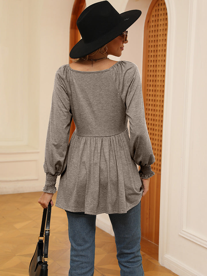 V-Neck Lantern Sleeve Blouse