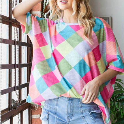 HOPELY Color Block Waffle Oversized T-Shirt - MimiStylez