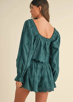 MABLE Embroidered Scalloped Lace Top and Short Set - MimiStylez