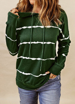Drawstring Striped Dropped Shoulder Hoodie - MimiStylez