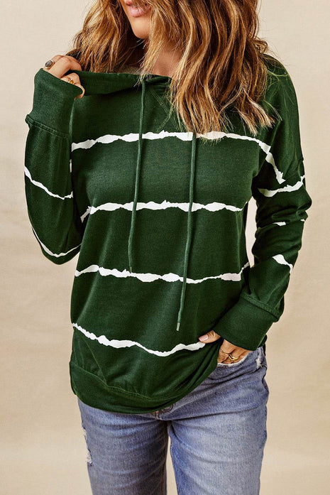 Drawstring Striped Dropped Shoulder Hoodie - MimiStylez