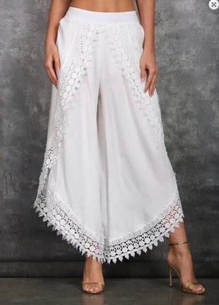 Full Size Lace Detail Wide Leg Pants Plus Size - MimiStylez